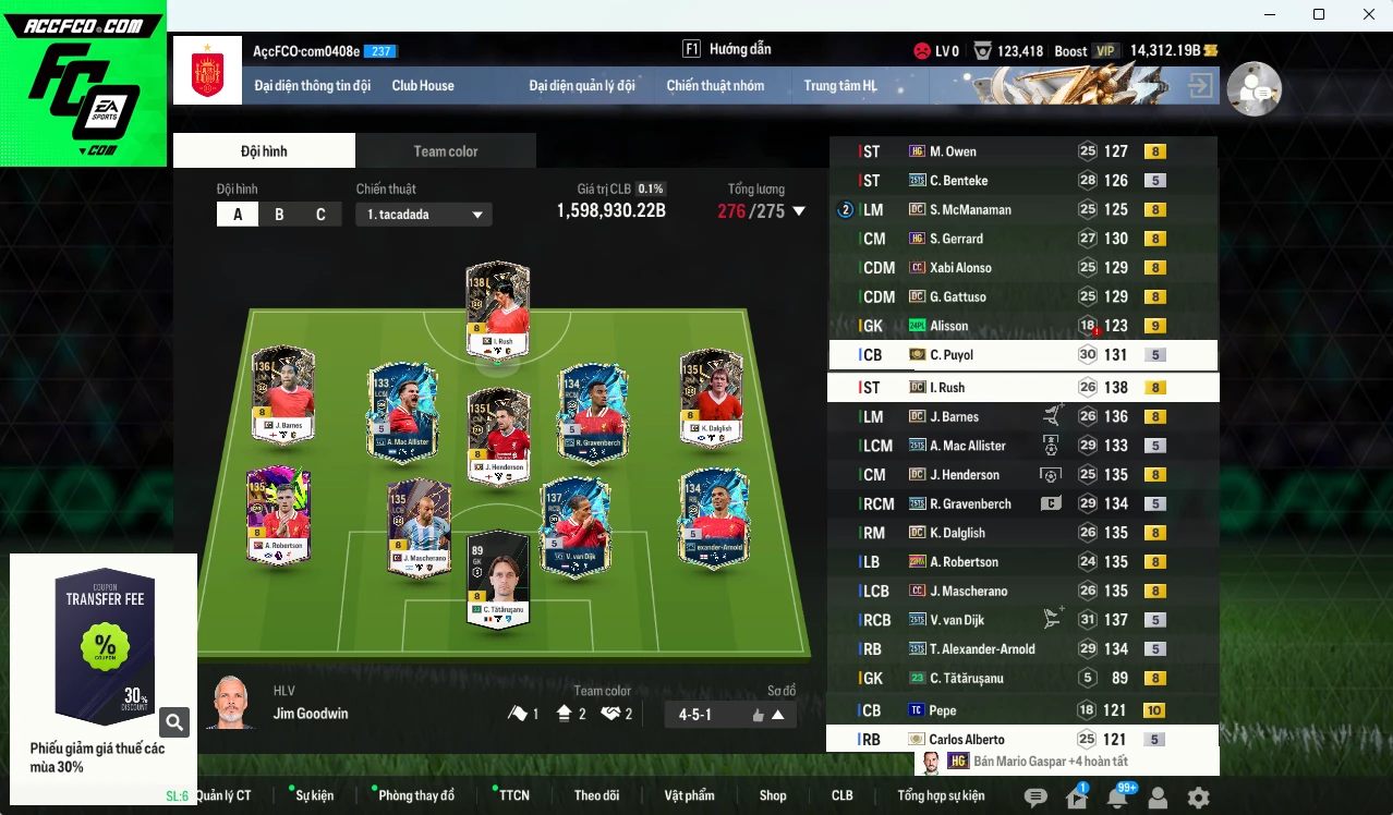 [ACC Rẻ🔥] Liverpool 1.598.930b dư 14.300b có Van Dijk 25TS, Puyol ITM+5, Rush DC, Dalglish DC, Gravenberch 25TS, Gerrard HG, Barnes DC, Arnold 25TS, Alonso CC, Mac Allister 25TS, Mascherano CC, Henderson DC... HLV Xịn